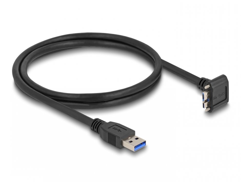 Imagine Cablu USB 3.2-A la micro USB unghi 90 grade sus + suruburi T-T 1m, Delock 80483